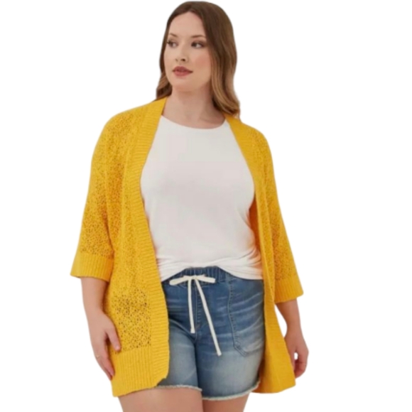 torrid Sweaters - torrid Mustard Yellow Open-Front Knit Cardigan